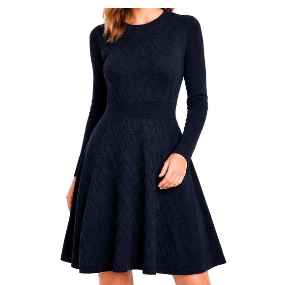 Lela Rose Dresses & Skirts - Lela Rose Full Skirt Sweater Dress Dark Navy Wool Silk Cashmere Sz S NWT